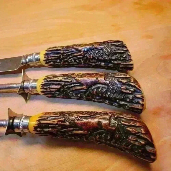 Vintage-Staghorn 3 Pc Carving Set - Picture 4 of 6